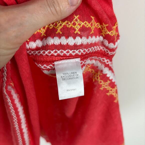 J. Jill Love Linen XL Petite Embroidered tunic top Red-Orange coastal beach - Picture 7 of 7
